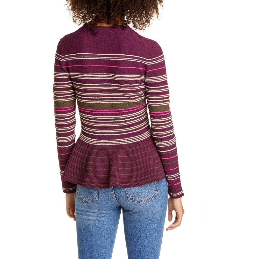 NWT TED BAKER LONDON Stripe Crew Neck Peplum Sweater - Picture 3 of 8